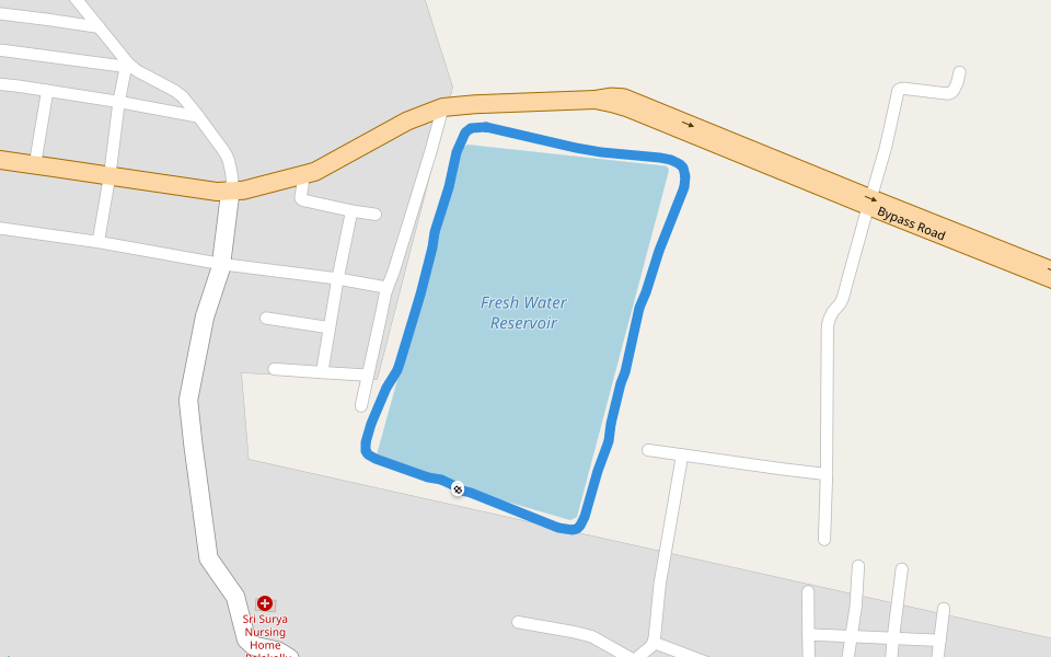 Fresh Water Reservoir walking route map in Palakollu