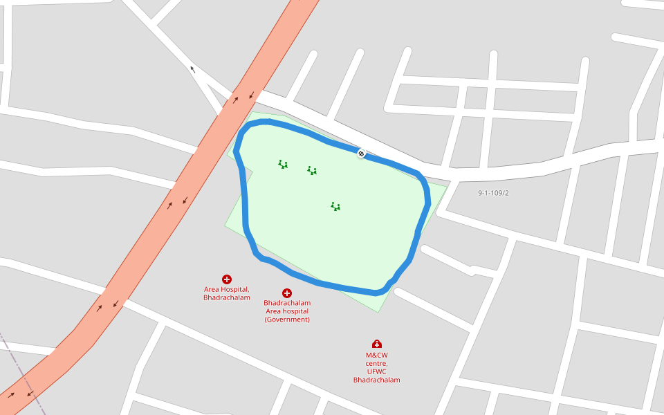 Red Cross Ground walking route map in Bhadrachalam