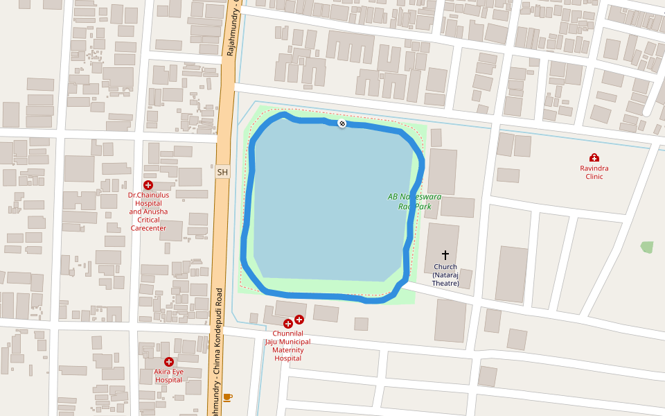 AB Nageswara Rao Park walking route map in Rajamahendravaram