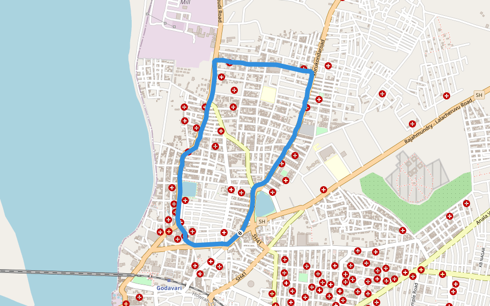 Kambala Cheruvu Park walking route map in Rajahmundry
