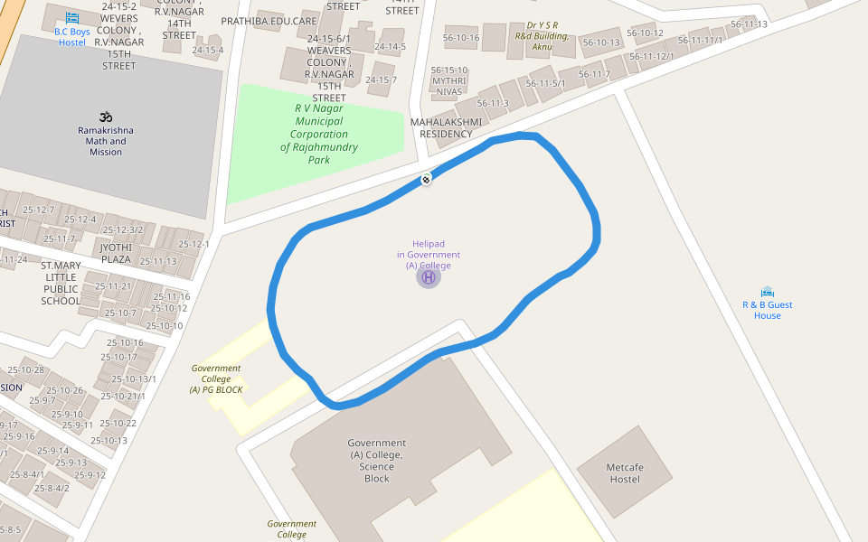 R V Nagar Municipal Corporation of Rajahmundry Park walking route map in Rajahmundry