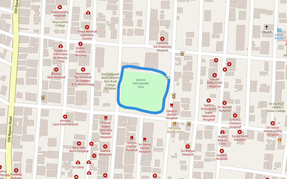 Danvai Peta Gandhi Park walking route map in Rajamahendravaram