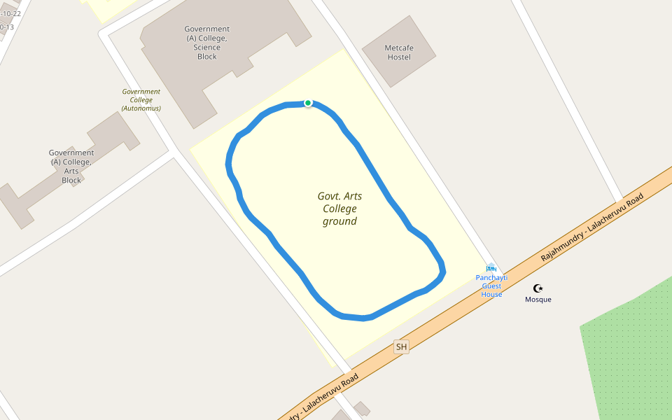 Govt. Arts College ground walking route map in Rajamahendravaram