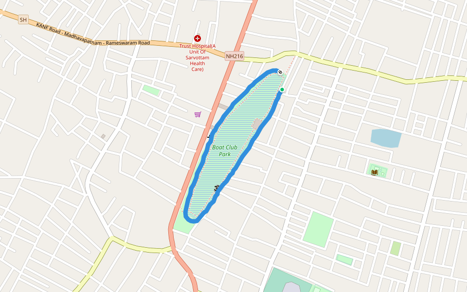 Boat Club walking route map in Kakinada