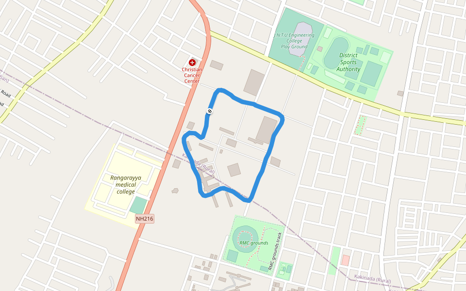 Rangarayya medical college walking route map in Kakinada