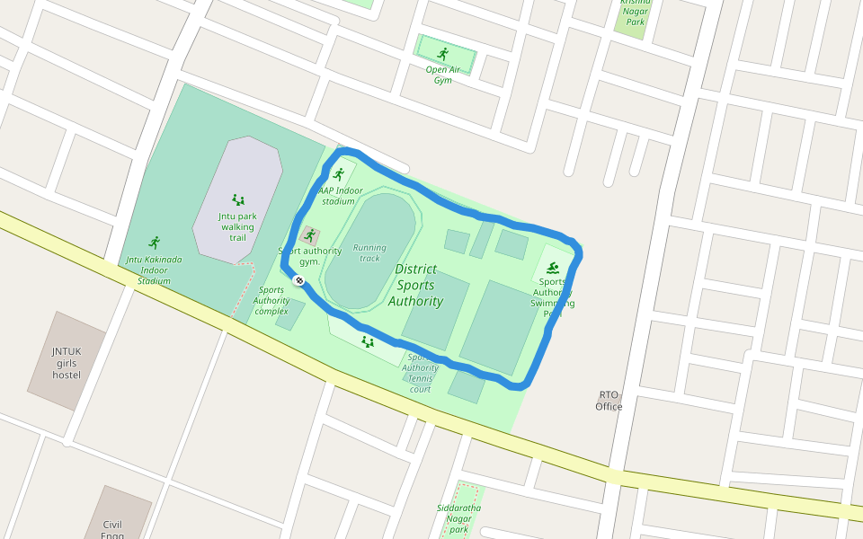 District Sports Authority walking route map in Kakinada