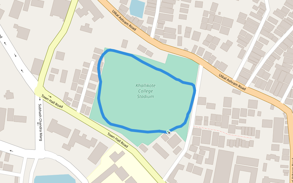 Khallikote College Stadium walking route map in Brahmapur