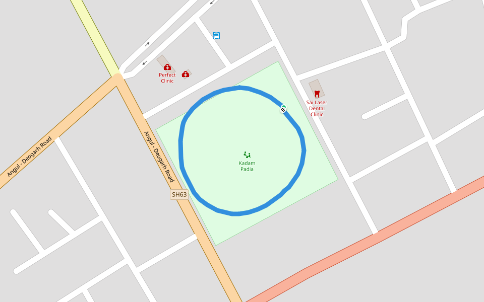 Kadam Padia walking route map in Angul