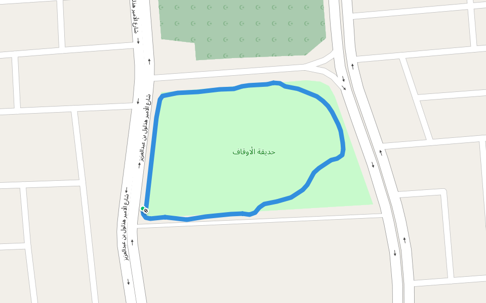 حديقة الأوقاف walking route map in Al Hofuf
