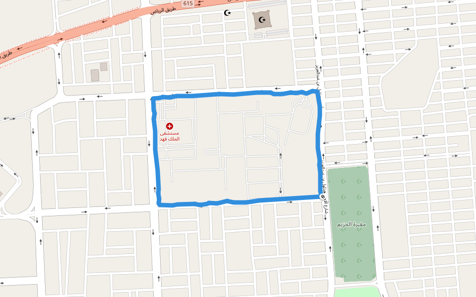 مستشفى الملك فهد walking route map in Al Hofuf