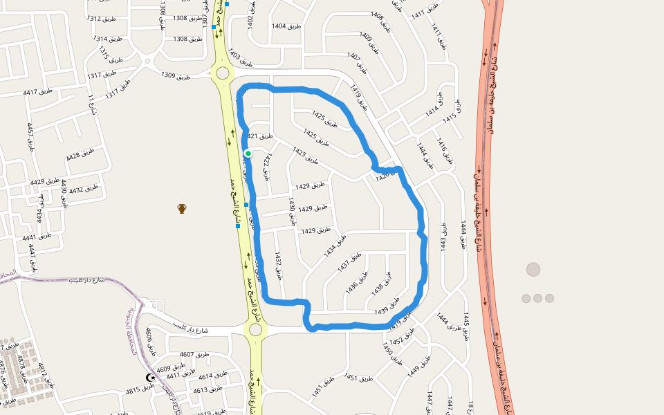 Madinat Hamad 3 Burial Mound Field (Dar Kulayb) walking route map in Karbabad