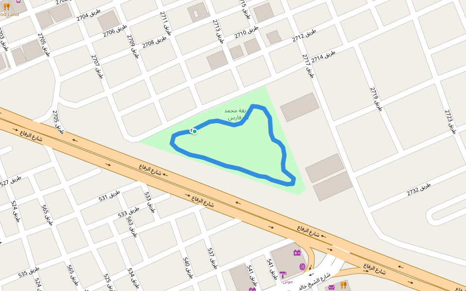 حديقة محمد بن فارس walking route map in Riffa