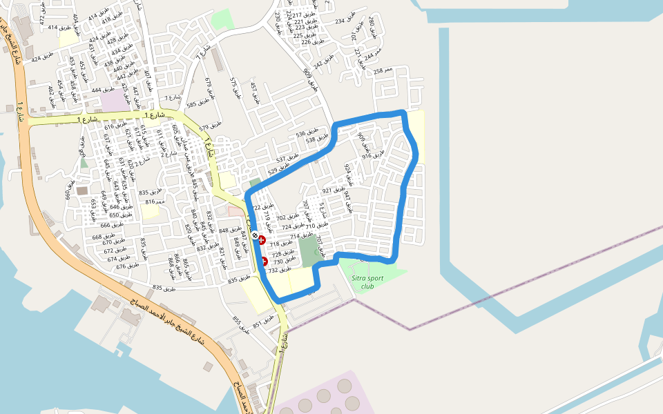 Sitra sport club walking route map in Isa Town