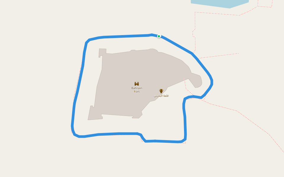 قلعة البحرين walking route map in Karbabad