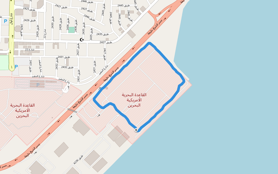 الخليج الفارسي walking route map in Isa Town