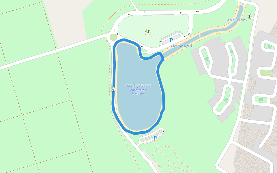 Lake Mubazzara walking route map in Al Ain