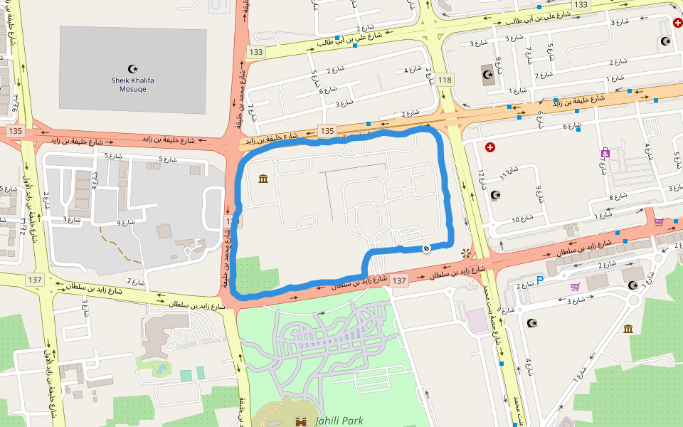 Jahili Park walking route map in Al Ain