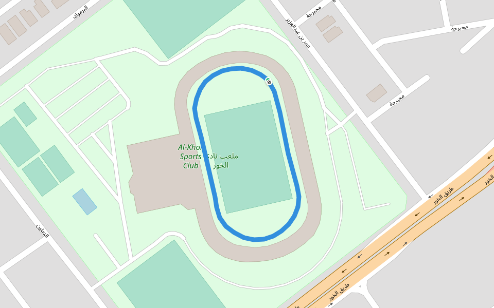 ملعب نادي الخور walking route map in Al Khawr