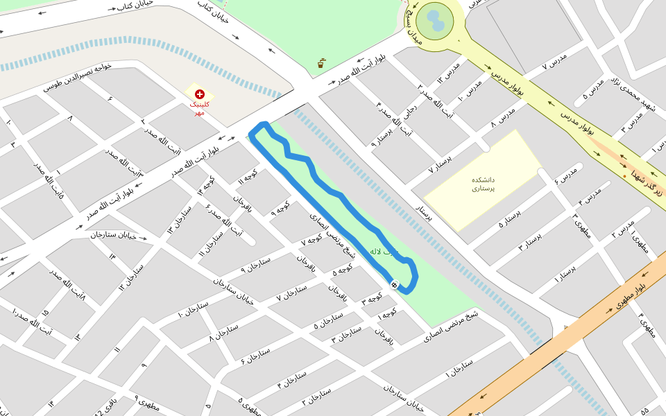 پارک لاله walking route map in Rafsanjan