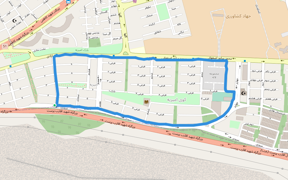 پارک امیریه walking route map in Esfahan