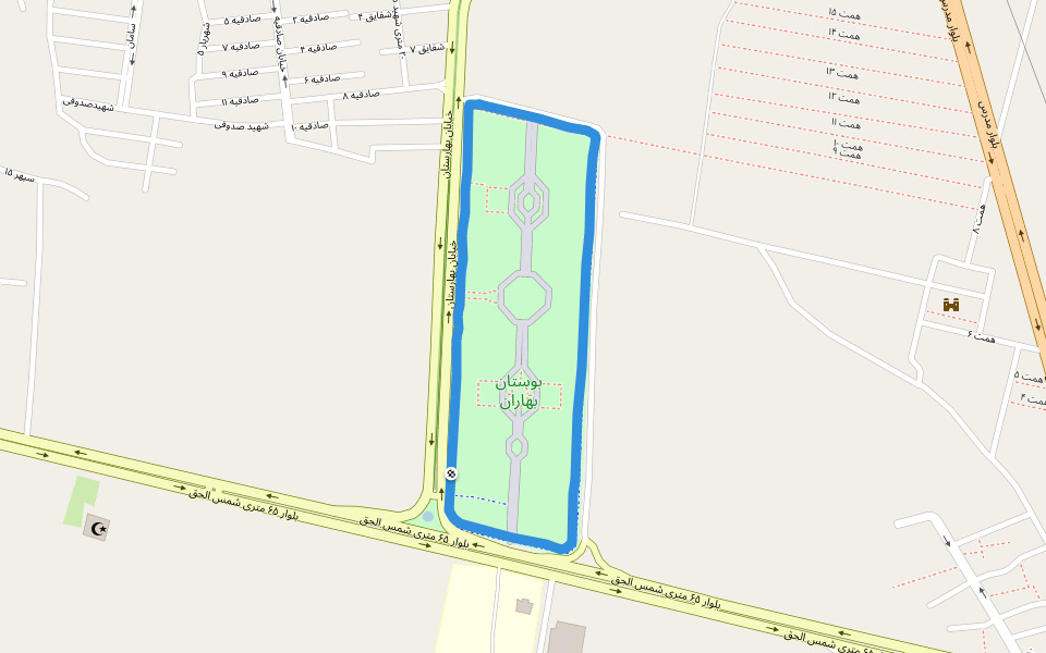 بوستان بهاران walking route map in Yazd