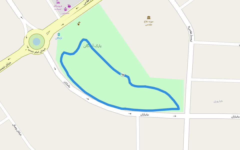 پارک آزادگان walking route map in Yazd