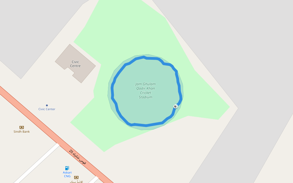 Jam Ghulam Qadir Khan Cricket Stadium walking route map in Quetta
