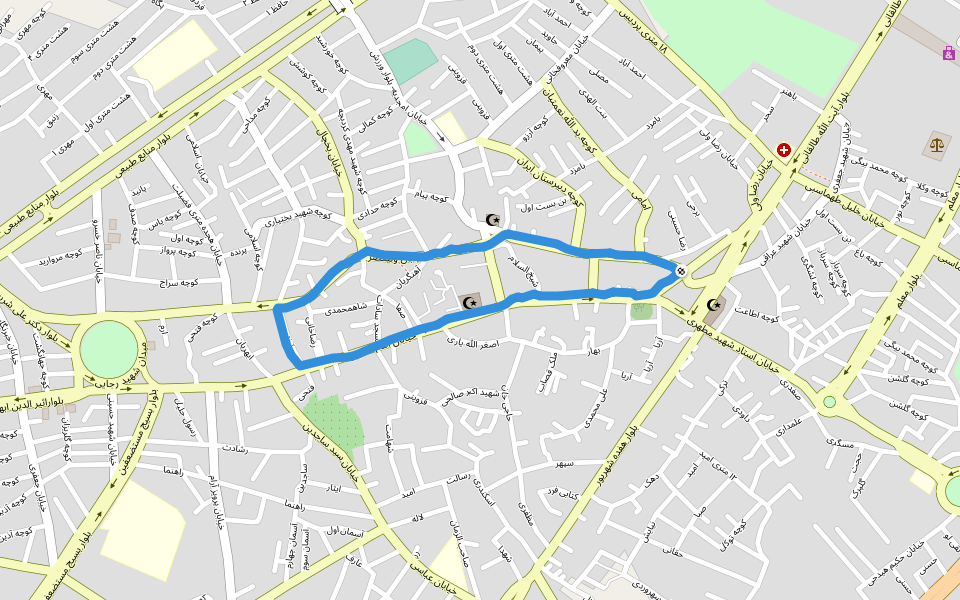 میدان ولی عصر walking route map in Abhar