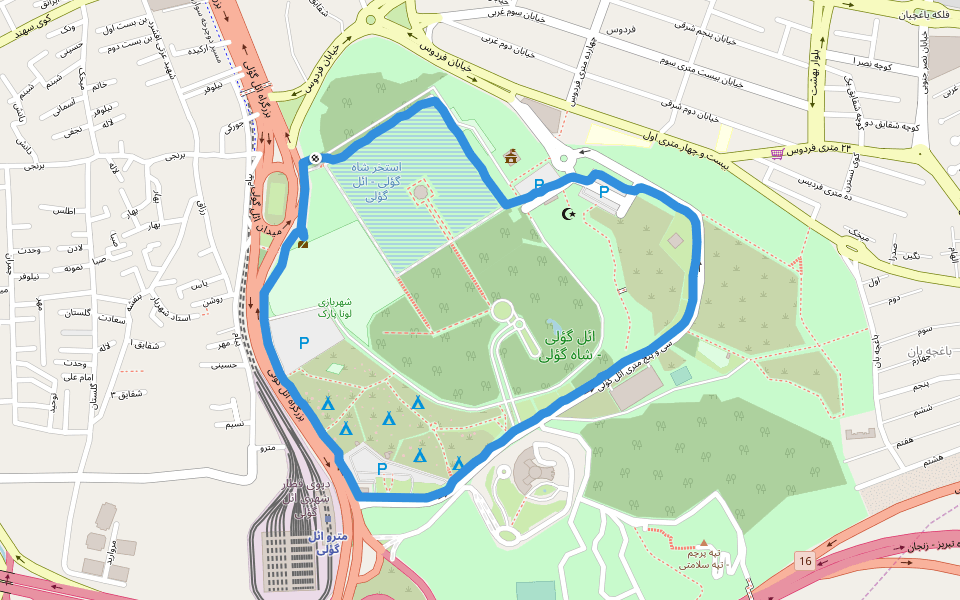 ائل گؤلی - شاه گؤلی walking route map in Tabriz