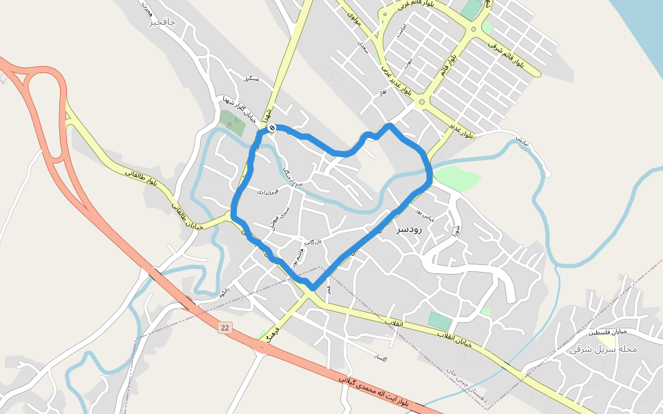 پارک ملت walking route map in Rudsar