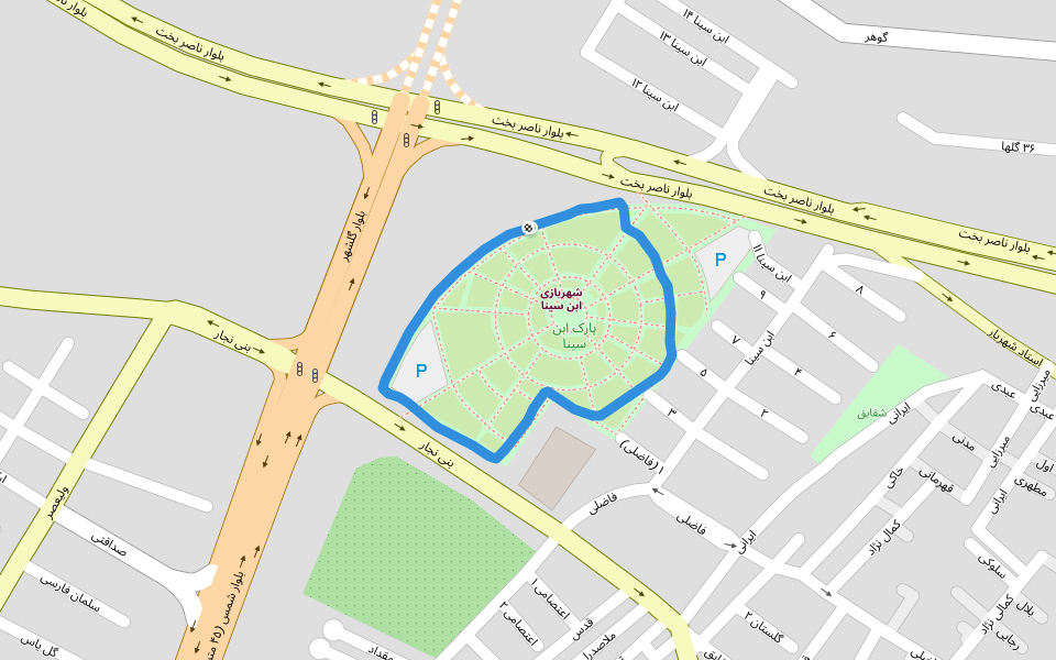 پارک ابن سینا walking route map in Karaj
