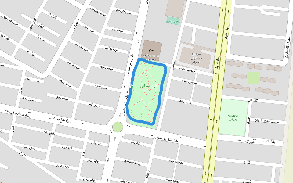 پارک شقایق walking route map in Andisheh New Town