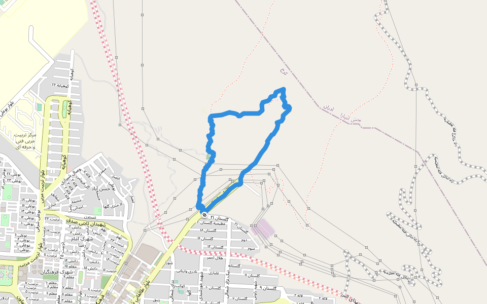مسیر قله walking route map in Karaj