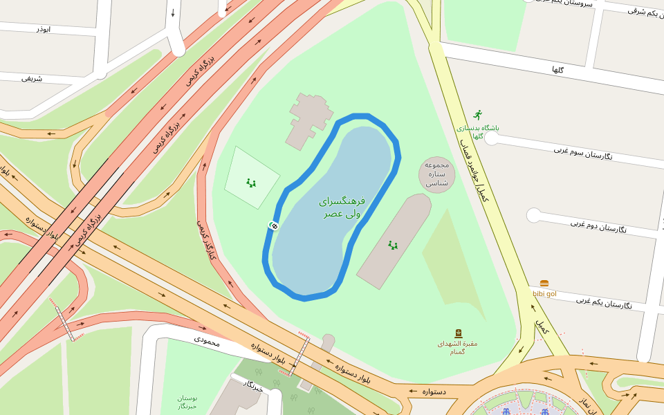 فرهنگسرای ولی عصر walking route map in Rey