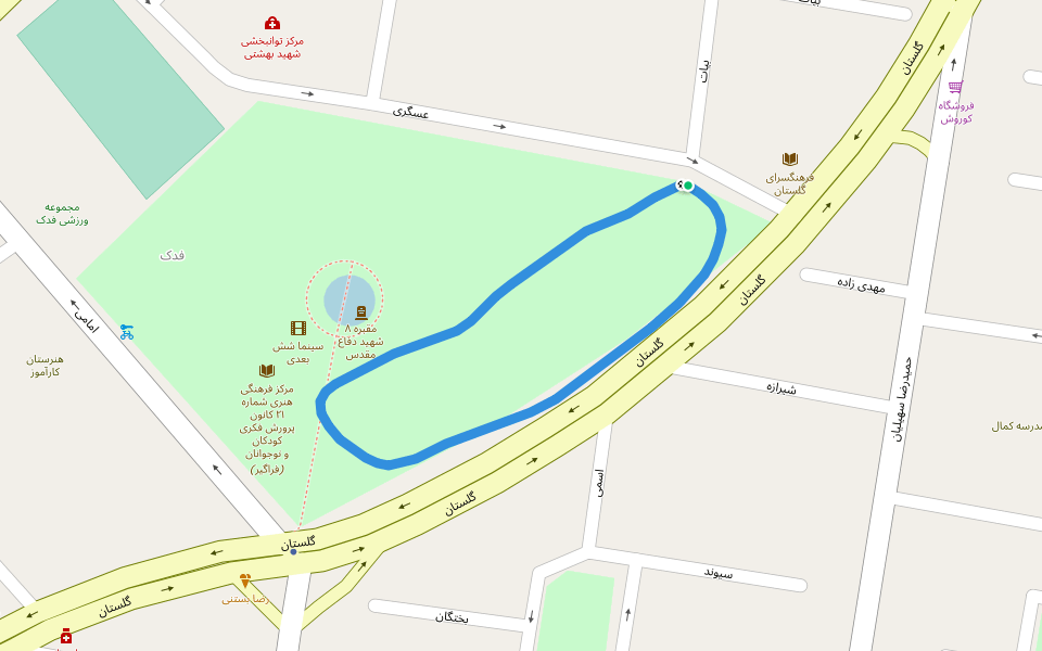بوستان فدک walking route map in تهران