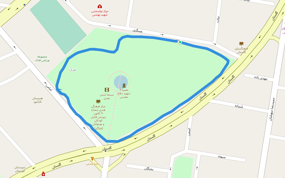 بوستان فدک walking route map in تهران