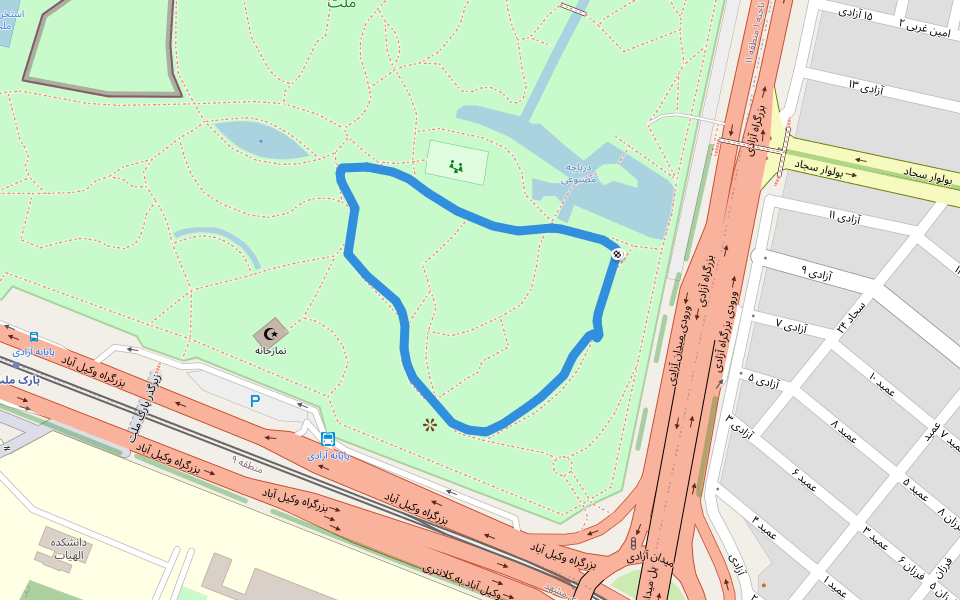 بوستان ملت walking route map in Mashhad