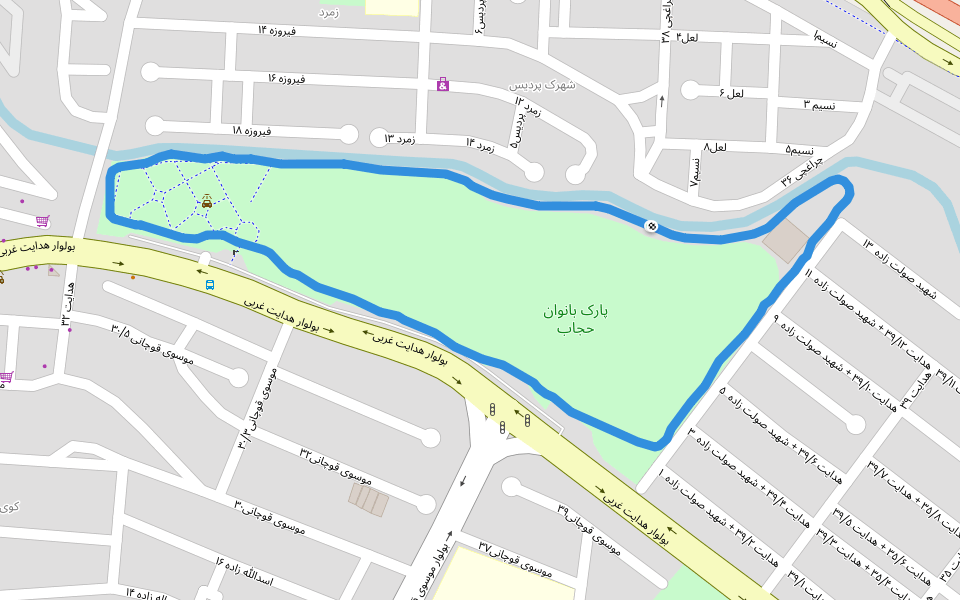پارک بانوان حجاب walking route map in Mashhad