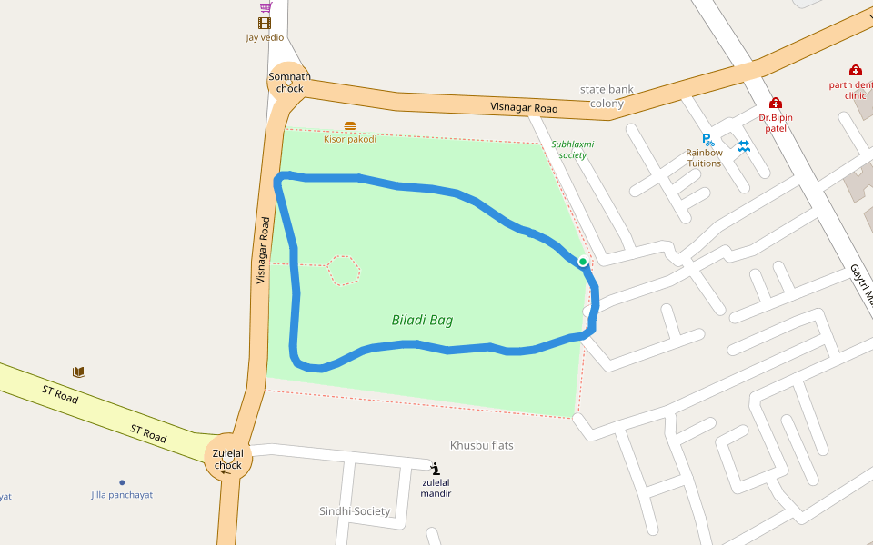 Biladi Bag walking route map in Mehsana