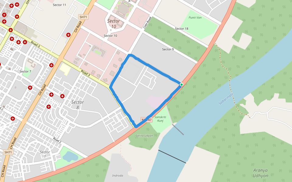 Sarita Udyan walking route map in Gandhinagar