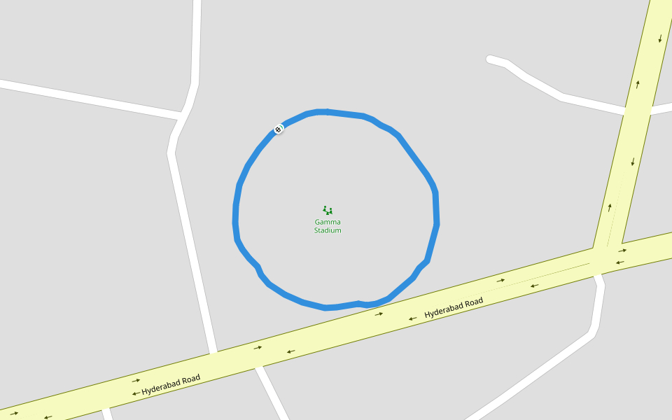 Gamma Stadium walking route map in Mīrpur Khās