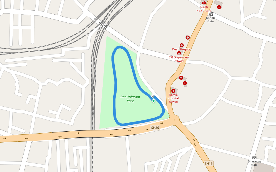 Rao Tularam Park walking route map in Rewari