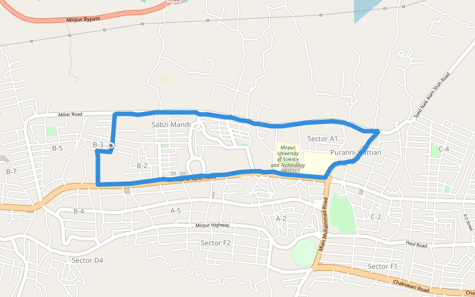 Mirpur University of Science and Technology (MUST) walking route map in New Mirpur City