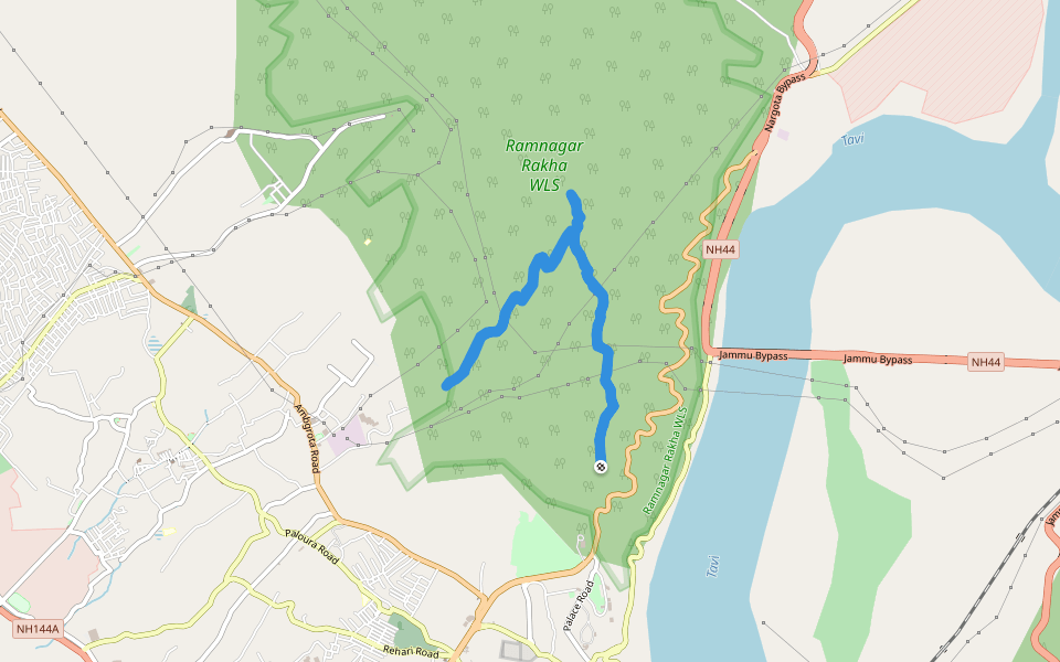 Ramnagar Rakha WLS walking route map in Jammu