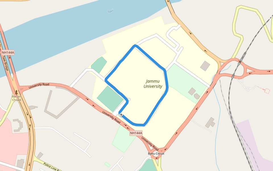 Jammu University walking route map in Jammu