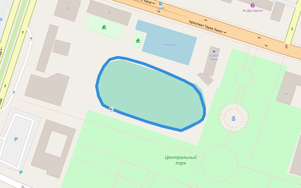 Центральный парк walking route map in Shymkent