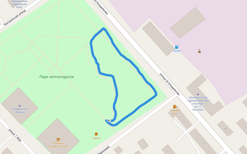 Парк металлургов walking route map in Shymkent