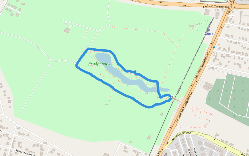 Дендропарк walking route map in Shymkent