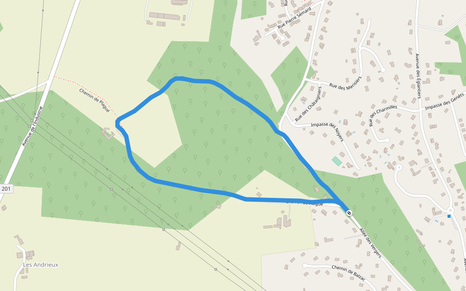 Chemin de Plagué walking route map in Coulounieix-Chamiers