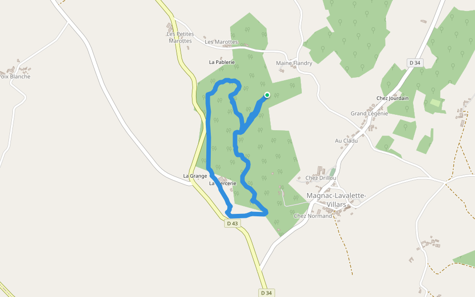 La Grange walking route map in Magnac-Lavalette-Villars